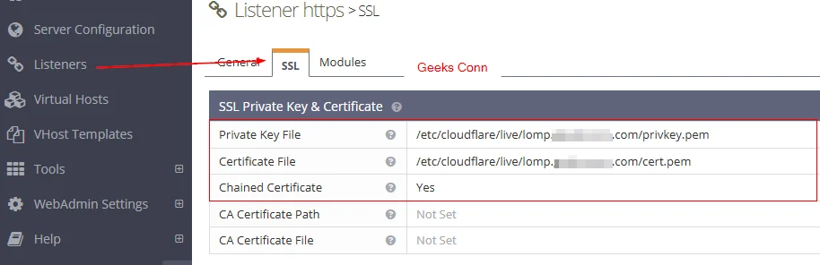 Menambahkan Path Private Key dan Certificate