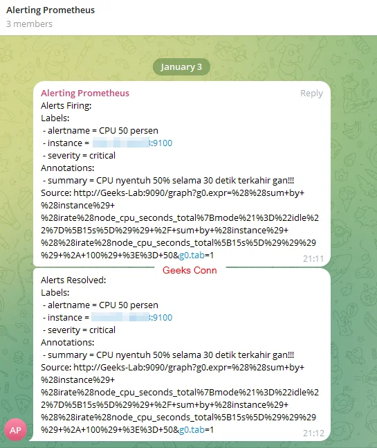 Notification Alertmanager di Telegram