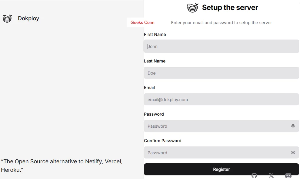 Register User Administrator Dokploy