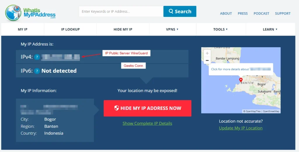 Sesudah terhubung WireGuard VPN Server