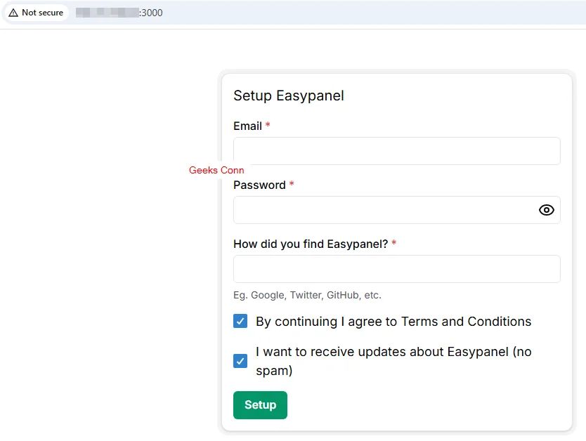 Setup User Admin EasyPanel