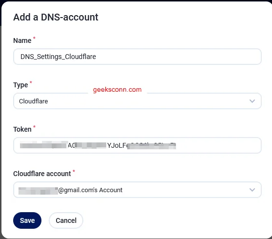Add DNS Account Cloudflare