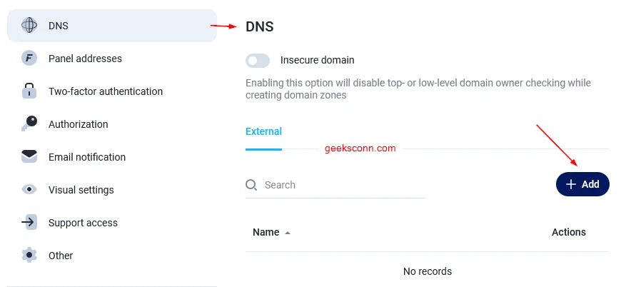 Add DNS External Cloudflare Fastpanel