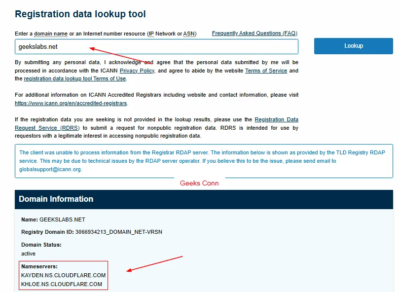 Check Domain lookup icann