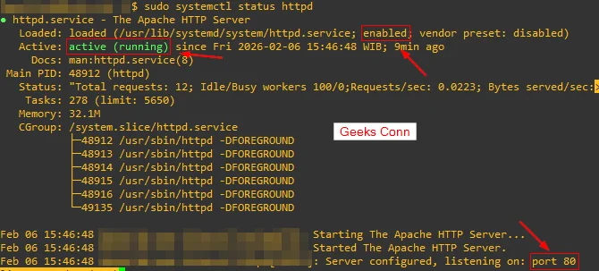 Check Status Unit Systemd Web Server Apache