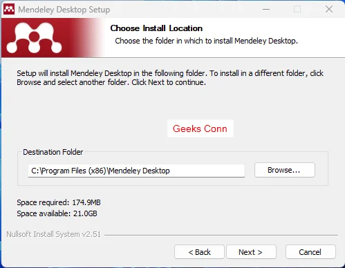 Choose Install Location Mendeley Desktop