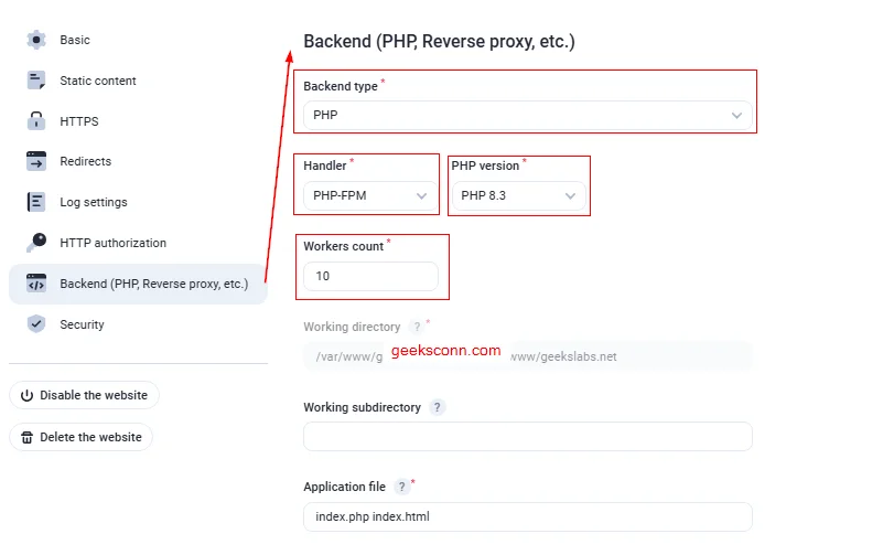 Configuration Backend Site CMS WordPress