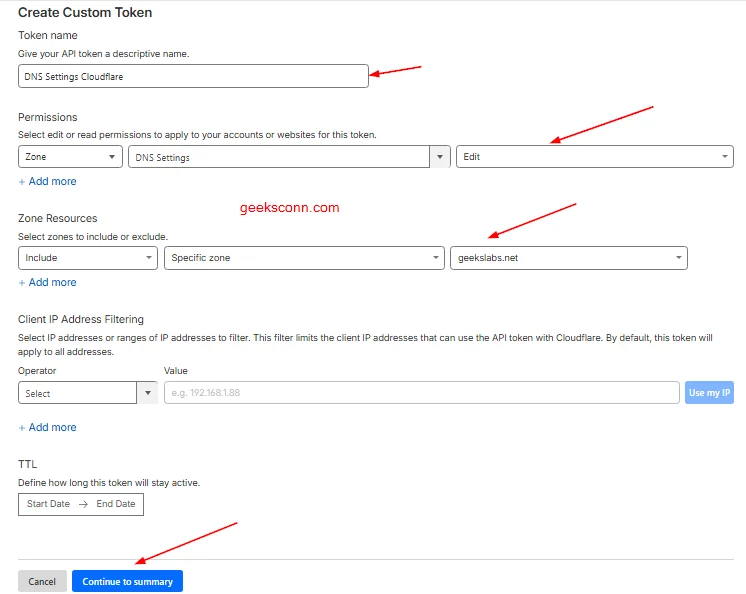 Create Custom Token DNS Settings