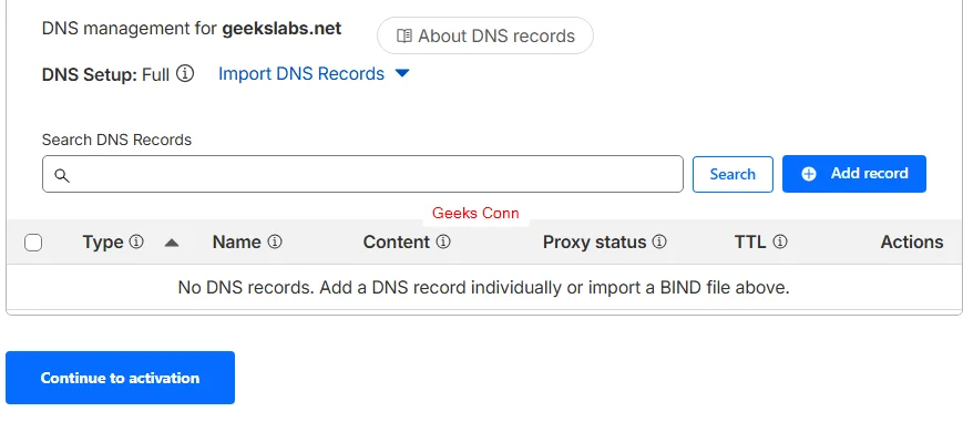 DNS Record Cloudflare Activation