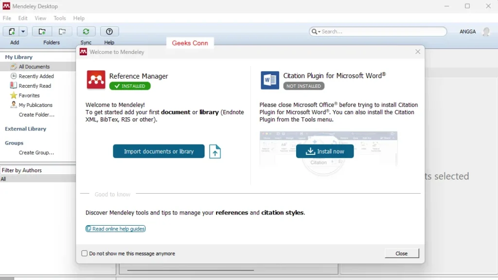 Dashboard Mendeley Desktop Sign IN