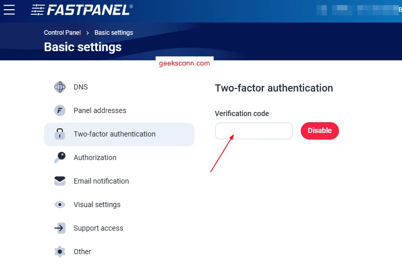 Disable Two Factor Authentication Fastpanel