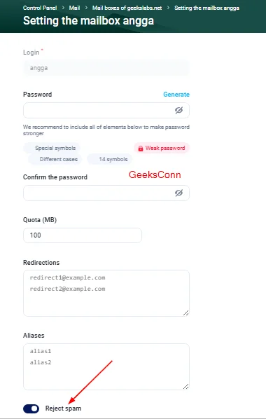 Enable Spam Per Username Mail