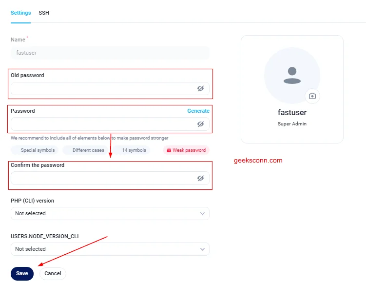 Ganti password user fastpanel