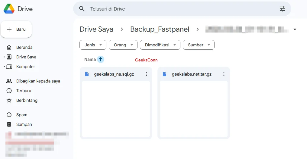 Hasil Backup Website Fastpanel ke Google Drive