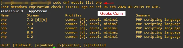 List php version almalinux 8