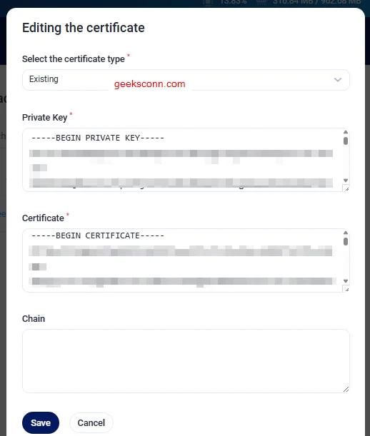 Menambahkan Certificate dan Private Key Cloudflare Menambahkan Certificate dan Private Key Cloudflare