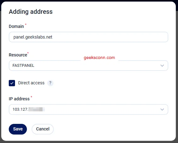Menambahkan subdomain pada panel address fastpanel Menambahkan subdomain pada panel address fastpanel