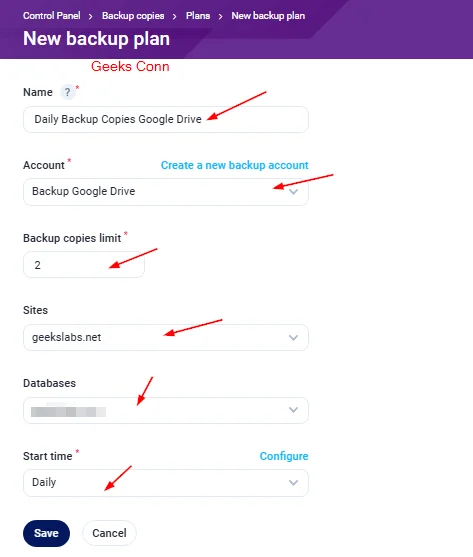 New Backup Plan Fastpanel