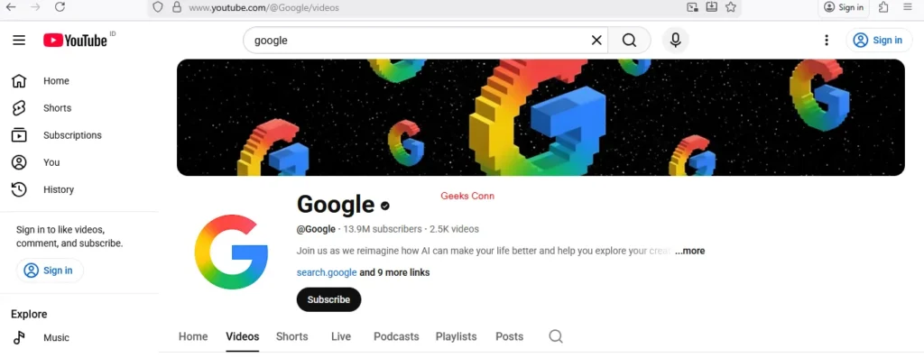 Search YouTube Google