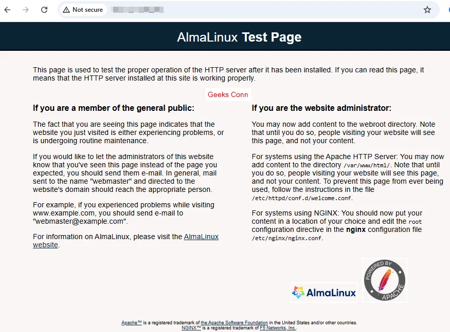 Test Page Web Server Apache