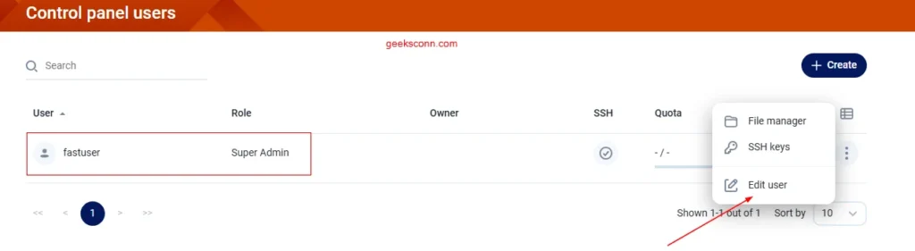 User Administrator Fastpanel